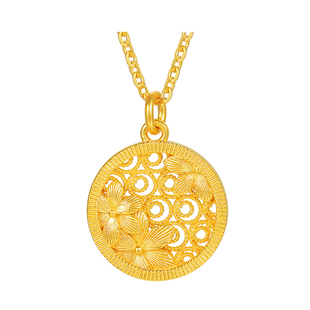 明牌珠宝月满花楹古法黄金项链 国潮足金满月镂空锁骨链AFB0488