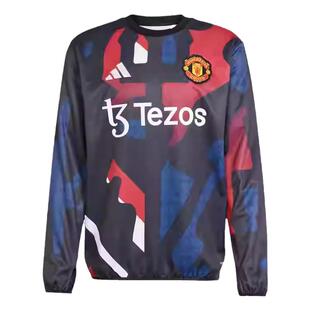 皇贝正品Adidas阿迪达斯曼联足球热身圆领长袖套头卫衣男子JD7145