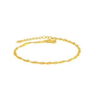 老庙老庙黄金足金999水波纹手链素链百搭经典通勤基础款送女友