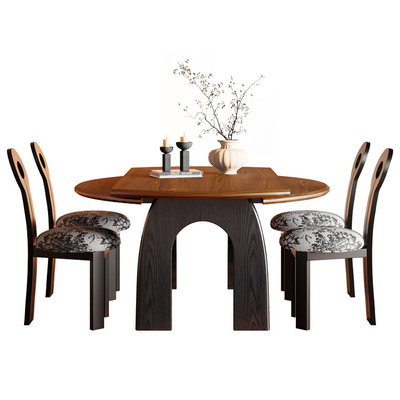 馨佰利中古实木餐桌家用可变圆桌