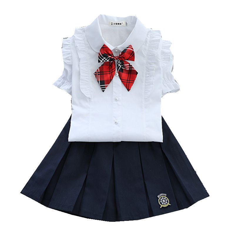 女童全棉夏季衬衫套装学生校服