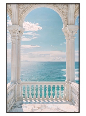 现代简约假窗户大海风景装饰画