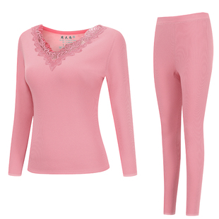 保暖内衣女加绒加厚套装单件上衣V领一体美体贴身肉色秋衣秋裤冬