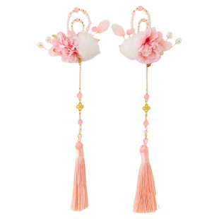 汉服女童冬款儿童古风仙气长款流苏毛球发饰对夹小女孩国风头饰