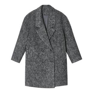 诗篇专选定染混色杂花肌理简约直筒绒感呢大衣毛呢外套冬季款