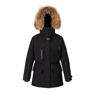 【檀健次同款】美力城鹅绒羽绒服黑色毛领中长款保暖外套男女新款