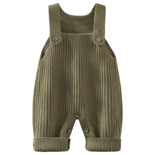 宝宝针织纯色背带裤冬季婴儿毛线衣服男童裤子儿童举重裤按扣冬装