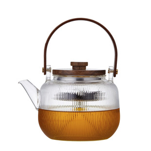 高硼硅玻璃壶提梁煮茶壶木盖泡茶蒸煮两用壶蒸茶器一壶两胆可加热