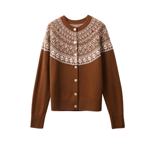 戎美 节日氛围~费尔岛【全羊绒/重工提花】针织开衫/套衫/26新品~