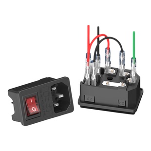 AC电源插座带灯带保险丝品字卡式插座设备三合一电源插座机箱插座