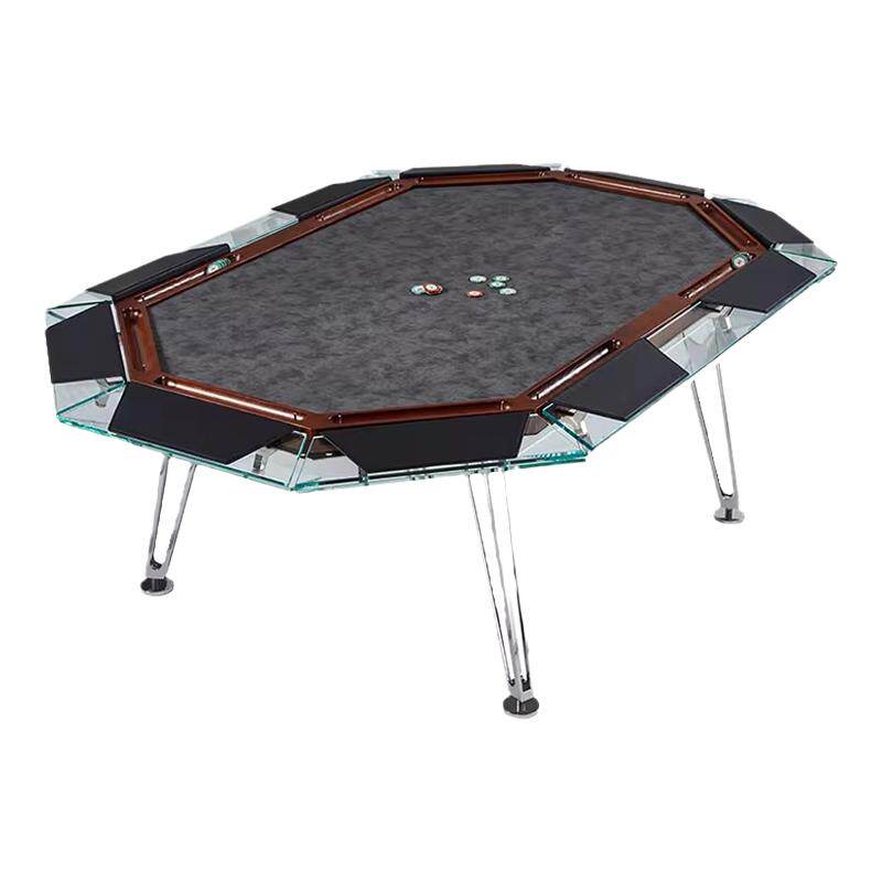 轻奢德州扑克卓水晶透明钢化玻璃棋牌桌高档会所俱乐部多人娱乐桌