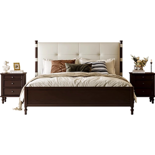 美式全实木床胡桃色2026新款法式复古双人主卧床中古风次卧软靠床