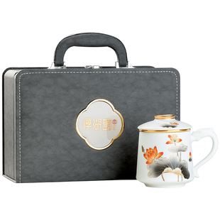 高档莲花荷花陶瓷泡茶杯茶水分离水杯办公杯马克杯送礼生日礼物