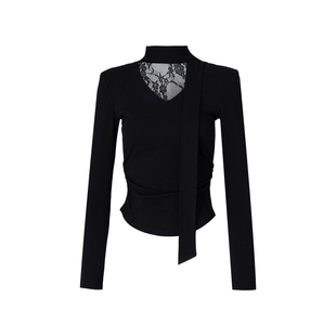 MD进进原创【女神归来】2025秋冬加绒飘带设计感打底衫修身上衣