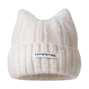 Zien 猫耳朵针织毛线帽子女秋冬韩系保暖护耳显脸小可爱包头冷帽