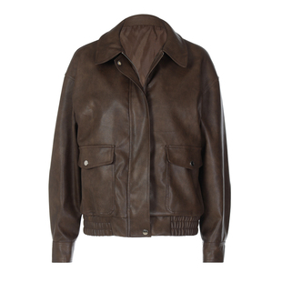 2025秋冬新款美式复古皮衣长袖外套美拉德色系宽松显瘦百搭短上衣