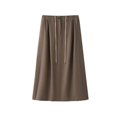 休闲遮肉侧开叉收腰中长款半裙