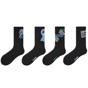 创意袜子男黑色潮流春秋中筒袜运动字母街头篮球运动棉袜女士长袜