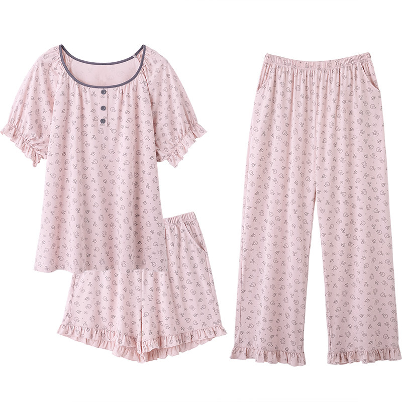 思莉太太睡衣女夏季三件套家居服