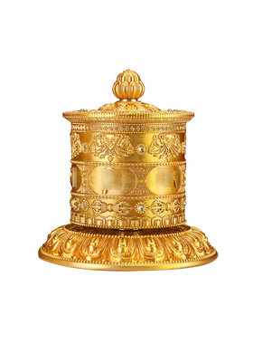 黄铜藏式指捻转金轮式纯铜转筒车载家用浮雕手动桶办公室摆件静音