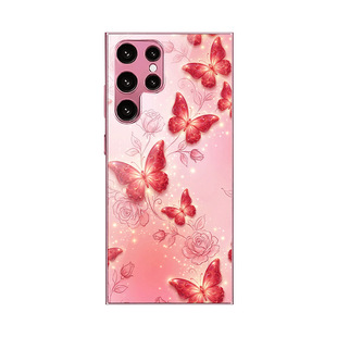 A56苹果17花SamsungS25+三星S23ultra手机壳26加S24fe蝴蝶22u电镀54玻璃case适用21plus外16高级感55超好看女