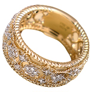 Young布拉提织纹雕金复古宫廷风镂空花纹手工拉丝滚珠蕾丝戒指女