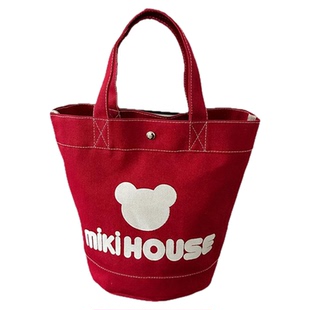 迷你日系miki妈咪包字母印花便当袋卡通水桶包零钱手提遛娃帆布包