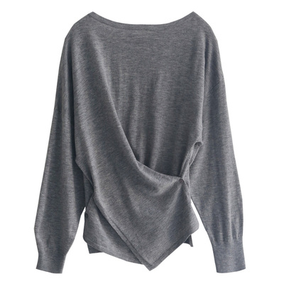 徐大脸吖定制 小众设计感交叉收腰内搭外穿打底羊毛针织衫上衣女