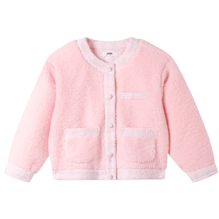 安奈儿女童装针织外套冬季款毛绒保暖上衣百搭小香风甜美优雅