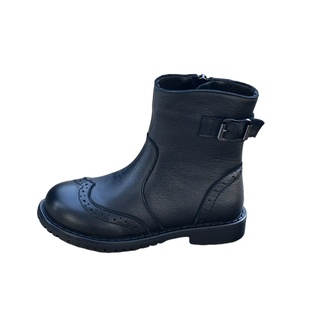 贝然童靴女童长筒皮靴牛皮靴秋冬靴马丁靴中筒单靴公主高筒靴保暖