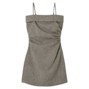 SNIDEL2025秋冬新品简约百搭吊带抹胸翻边抽褶连衣裙SWFO254178