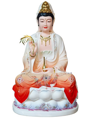 汉白玉观音神像手工彩绘家用摆件