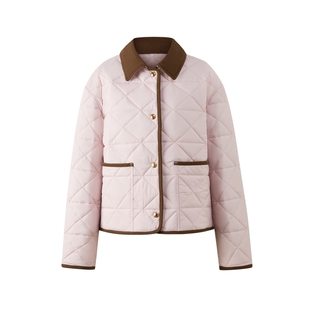 【特氟龙三防】Eland衣恋棉衣棉服女菱格翻领短款外套2025冬新款