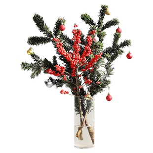 年宵花网红ins银柳鲜切红色新年花束松枝水培节日装饰插花少女松