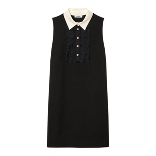 季末6折SANDRO2025秋季新款女装法式甜美压褶无袖黑色短款连衣裙