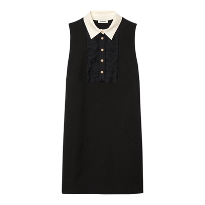 SANDRO半开领压褶无袖连衣裙