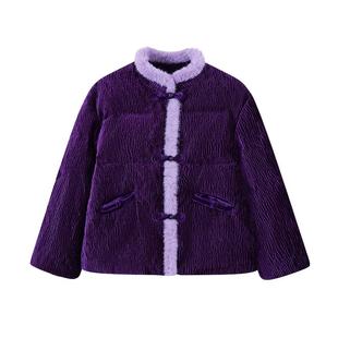 Little Naive女童新中式羽绒服秋冬款保暖羽绒外套儿童丝绒拜年服