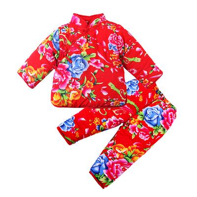 东北花棉袄儿童大花袄套装宝宝大花布衣服冬装男女童红色棉服保暖