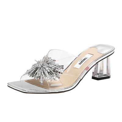 思加图水晶烟花仙女鞋粗跟凉拖鞋