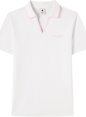 乐卡克女款V领撞色短袖POLO