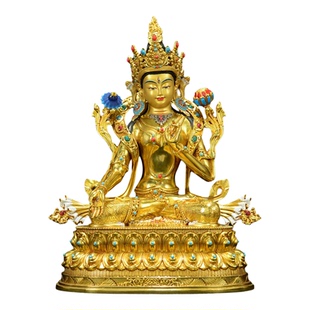 欧斯特精工铜《白度母》全鎏金工艺《白多罗观音》铜佛像摆件