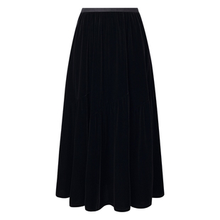 歌莉娅黑色丝绒半身裙女2025新款冬季穿搭高腰伞摆长裙1E3R2B23D