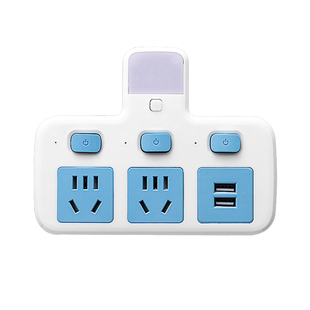 家用办公智能防雷转换器插座带夜灯USB多功能一转多孔位插板插排