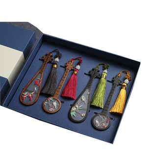 精美红木彩绘树脂乐器书签礼盒装 创意木质古风故宫古典中国风文创小礼品送老师学生毕业礼物纪念品定制刻字