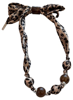 黑白豹纹珍珠丝巾项链复古毛衣链