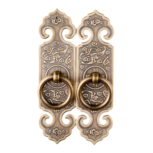 黄铜蝙蝠直条拉手仿古新中式衣柜门拉手招财进宝拉环门锁抽屉把手