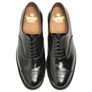 英国制Sanders英伦系带圆头植鞣雕花休闲皮鞋德比鞋军事线1135B