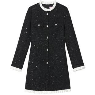 SALT.P可颜珠片粗花呢小香风荷叶边拼接千金风连衣裙冬季款