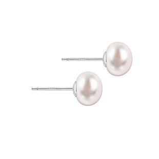 天然淡水珍珠耳钉999纯银扁圆馒头点位11-12半圆防过敏养耳洞耳饰