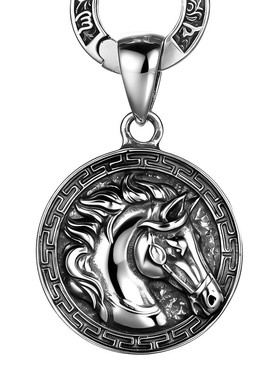 个性马到成功纯银马头吊坠复古